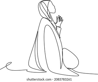 Continuous line drawing of Christian prayer, vector illustration.