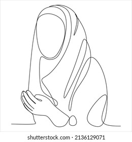 Continuous line drawing of Christian prayer, vector illustration.