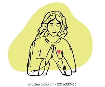 Continuous line drawing Christian prayer  vector illustration  Jesus man angel is praying Black   white drawing 