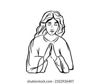 Continuous line drawing Christian prayer  vector illustration  Jesus man angel is praying Black   white drawing