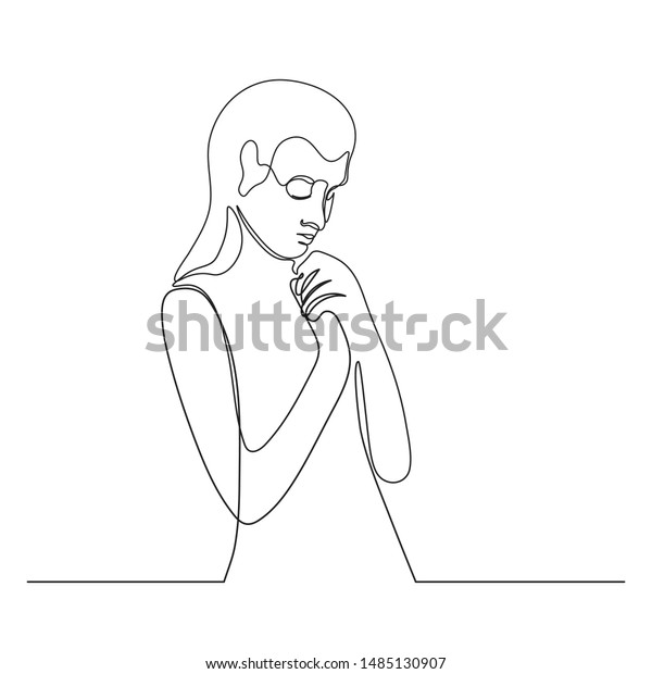 Continuous Line Drawing Christian Prayer Vector Stock Vector (Royalty ...