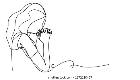 Continuous line drawing of Christian women prayer, vector illustration.