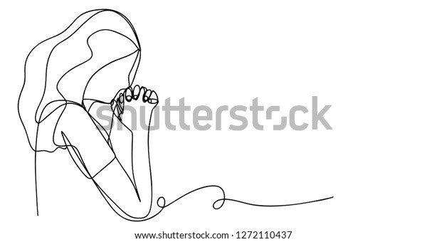 Continuous Line Drawing Christian Women Prayer Stock Vector (Royalty ...