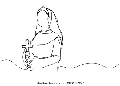 Continuous line drawing of Christianity 
 Mother of God (Catholic) Vector Illustration