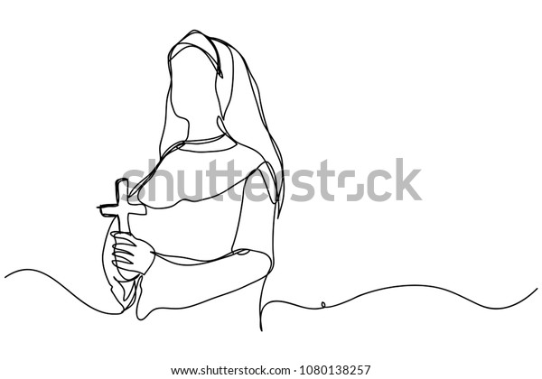 キリスト教の連続線画 神の母 カトリック ベクターイラスト のベクター画像素材 ロイヤリティフリー