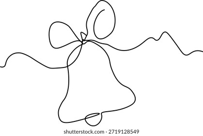 Continuous Line Drawing of a Christmas Bell with Bow. Minimalist Holiday Vector Art.One Line Holiday Bell Illustration. Simple Elegant Xmas Line Art on White Background.
