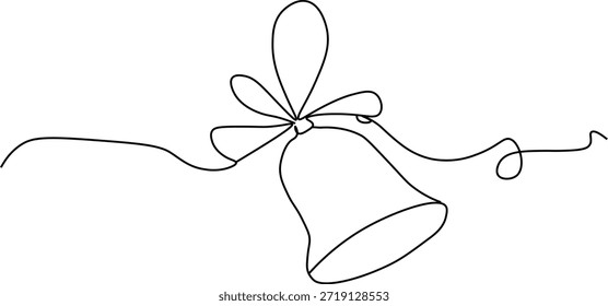 Continuous Line Drawing of a Christmas Bell with Bow. Minimalist Holiday Vector Art.