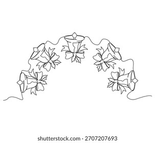 Continuous line drawing of Christmas Bells. Single line illustration of Christmas Bells, Illustration, Christmas Concept. Editable outline.