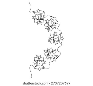 Continuous line drawing of Christmas Bells. Single line illustration of Christmas Bells, Illustration, Christmas Concept. Editable outline.
