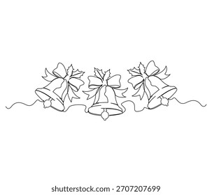 Continuous line drawing of Christmas Bells. Single line illustration of Christmas Bells, Illustration, Christmas Concept. Editable outline.