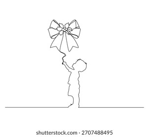 Continuous line drawing of Christmas Bow. Single line illustration of Christmas Bow, Illustration, Christmas Concept. Editable outline.