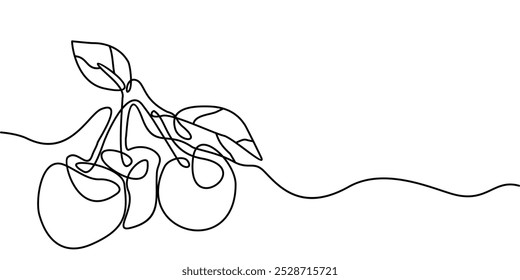 continuous line drawing of Christmas cherries. abstract line art illustration