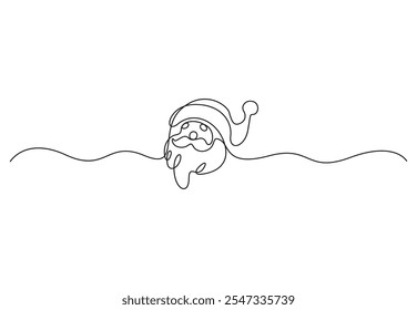 Continuous line drawing of Christmas with Santa Claus face. Head happy Nicolas with red hat in simple linear style. Elegance logo editable stroke. Vector illustration