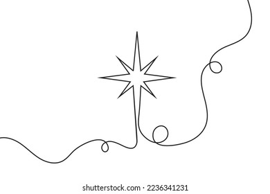 Continuous line drawing of a Christmas star, on a white background