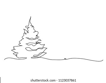 continuous line drawing of christmas tree vector illustration