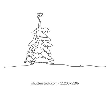 continuous line drawing of christmas tree vector illustration