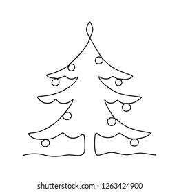  Dibujo continuo de líneas.Árbol de Navidad. Negro aislado sobre fondo blanco. Ilustración vectorial dibujada a mano. 