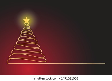 continuous line drawing of christmas tree vector illustration