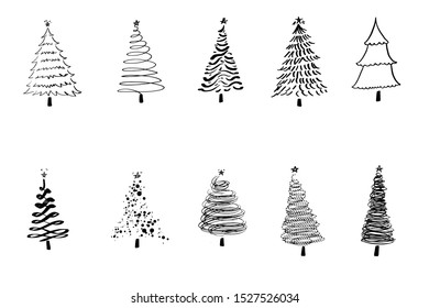 continuous line drawing of christmas tree vector illustration