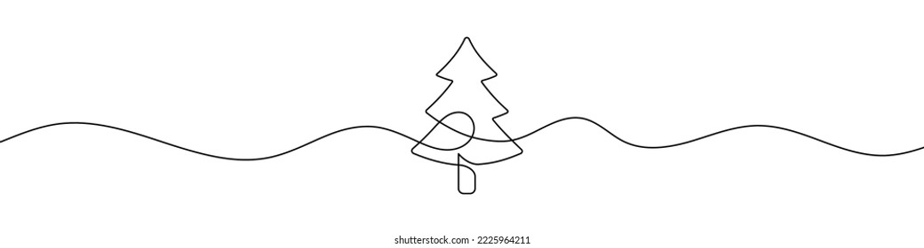 Continuous line drawing christmas tree  Christmas tree line background  One line drawing background  Vector illustration 