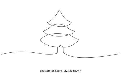 Continuous line drawing of christmas tree. Vector illustration.