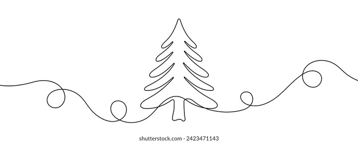 Continuous line drawing of Christmas Tree. One line drawing background. Vector illustration. Single line Christmas Tree icon.