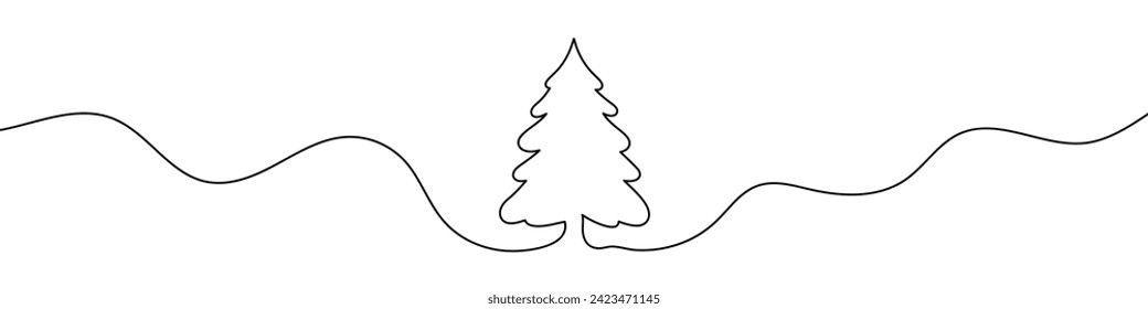 Continuous line drawing of Christmas Tree. One line drawing background. Vector illustration. Single line Christmas Tree icon.