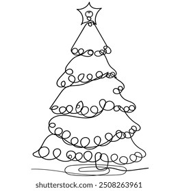 Línea continua que dibuja el árbol de navidad y el icono de los accesorios