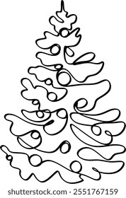 Kontinuierliche Linienzeichnung des Weihnachtsbaums. Vektorgrafik handgezeichnet ohne künstliche Intelligenz