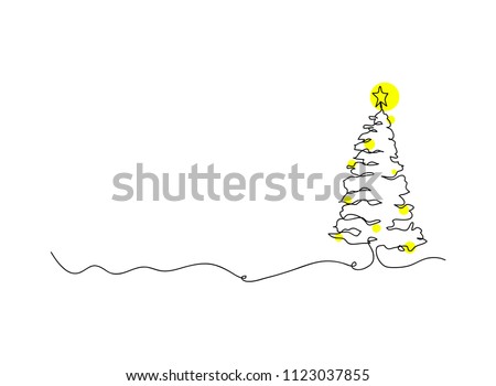 continuous line drawing of christmas tree vector illustration