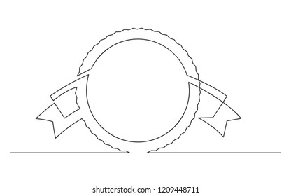 continuous line drawing of circle and ribbon label