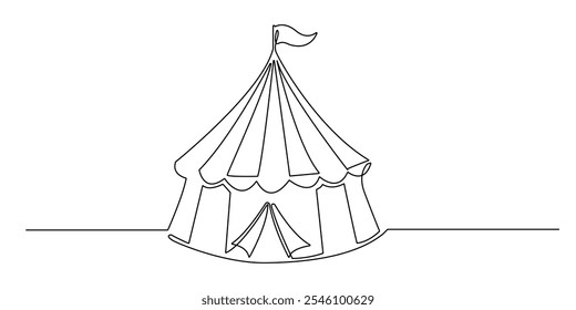 desenho de linha contínua de tenda de circo.desenho de linha de ícone de tenda de circo.ilustração vetor de linha única.fundo branco isolado