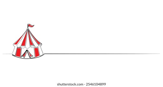 continuous line drawing of circus tent.one line drawing of circus tent icon.single line vector illustration.isolated white background