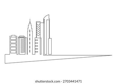 Dibujo continuo de líneas de edificios de la ciudad, horizonte, arquitectura moderna. Diseño Urbana de bienes raíces