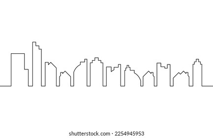 Dibujo continuo del panorama de la ciudad. Esquema de Cityscape, paisaje urbano minimalista moderno, objeto de una línea, arte de una sola línea, ilustración vectorial