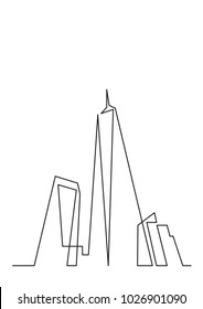 continuous line drawing of city skyscrapers