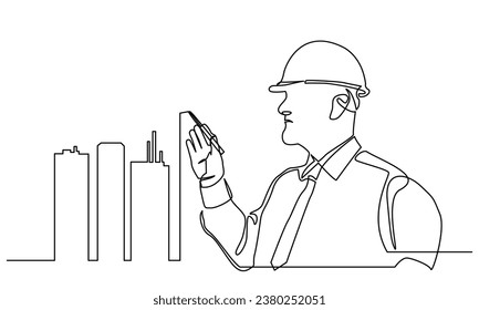 continuous line drawing of civil engineer building Construction. Building architecture business concepts.
