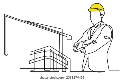 continuous line drawing of civil engineer tower crane building Construction.Building architecture business concepts.