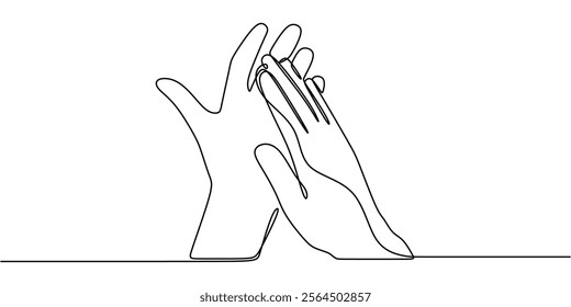 Continuous line drawing of clapping hands. Representing applause, encouragement, and recognition of success. Vector illustration one line art minimalist.