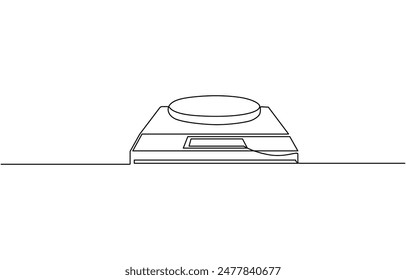 
Concepto de escala de cocina clásica de dibujo de línea continua, un dibujo de línea de equilibrio de la ley y escala de justicia, dibujo de línea continua de escalas de cocina. Ilustración vectorial esquemática de escala de alimentos