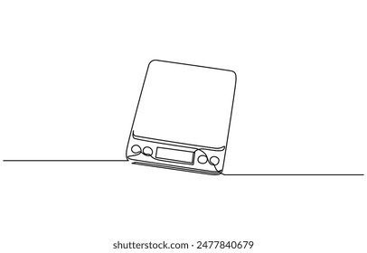 
Concepto de escala de cocina clásica de dibujo de línea continua, un dibujo de línea de equilibrio de la ley y escala de justicia, dibujo de línea continua de escalas de cocina. Ilustración vectorial esquemática de escala de alimentos
