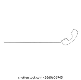A continuous line drawing of a classic telephone. This minimalist single-line style represents telecommunications technology. Ideal for business, contact, and vintage technology themes.