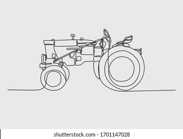 Continuous Line drawing of a classic tractor with a distinctive shape
