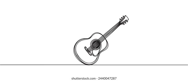 Continuous line drawing of classical acoustic guitar. Guitar in one line. Vector illustration.