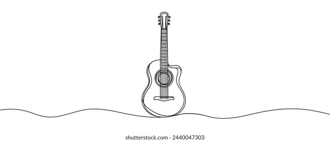 Continuous line drawing of classical acoustic guitar. Guitar in one line. Vector illustration.