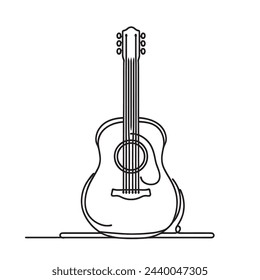 Continuous line drawing of classical acoustic guitar. Guitar in one line. Vector illustration.