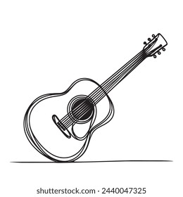 Continuous line drawing of classical acoustic guitar. Guitar in one line. Vector illustration.