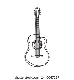 Continuous line drawing of classical acoustic guitar. Guitar in one line. Vector illustration.