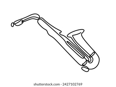 Dibujo de línea continua de saxofón clásico. Instrumento musical de jazz de saxofón.