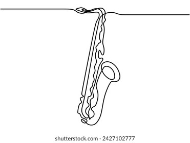 Continuous line drawing of classical saxophone. Saxophone jazz music instrument.